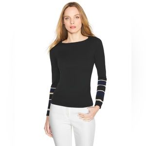 WHBM Stripe Sleeve Pullover Sweater 570164413